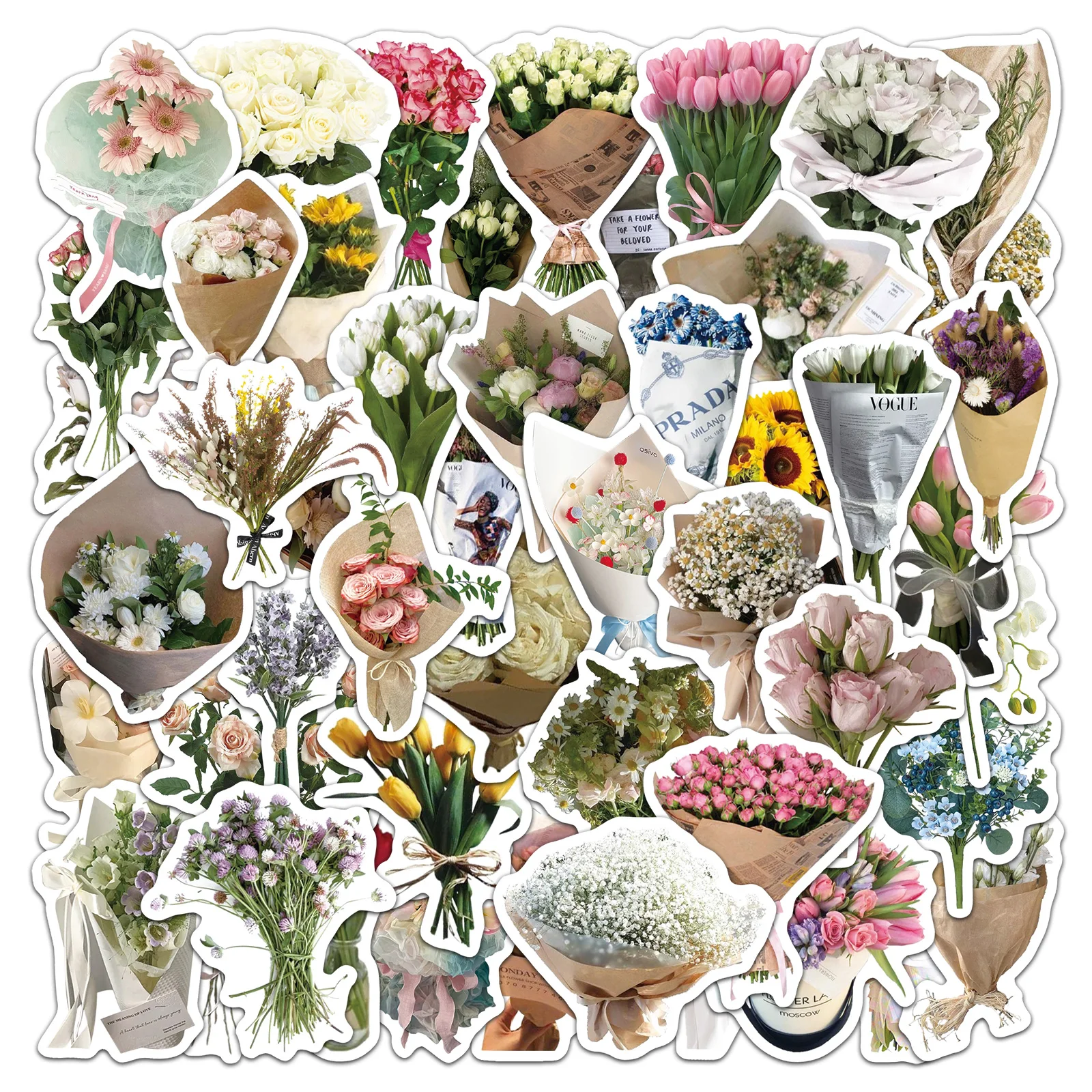 

50Pcs Cute Cartoon FlowerSeries Cartoon Cute Waterproof Sticker Skateboarding Retro home decal Sticker