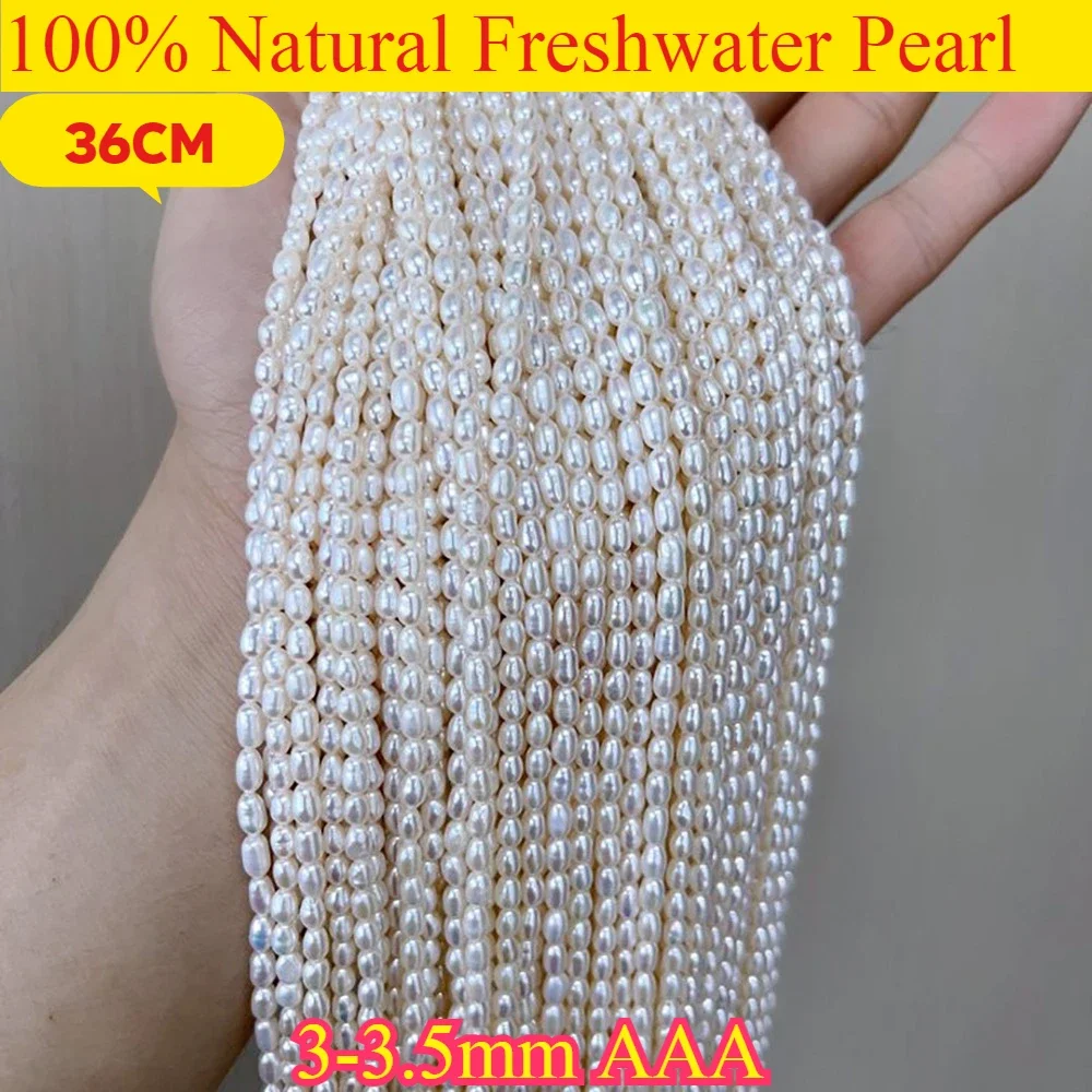 

3-3.5mm3A Lustrous Rice Small White Bead Wedding Wholesale Natural Freshwater Pearl Jewelry MakeDIY Necklace Bracelet Women Gift