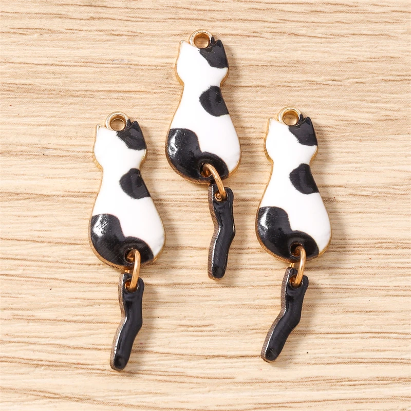 10 Stück 10x35mm Cartoon Emaille Tier Katzen Charms Anhänger zum Basteln von Halsketten, Ohrringen, Armbändern, DIY-Handwerk, Schmuckzubehör – Detail 13