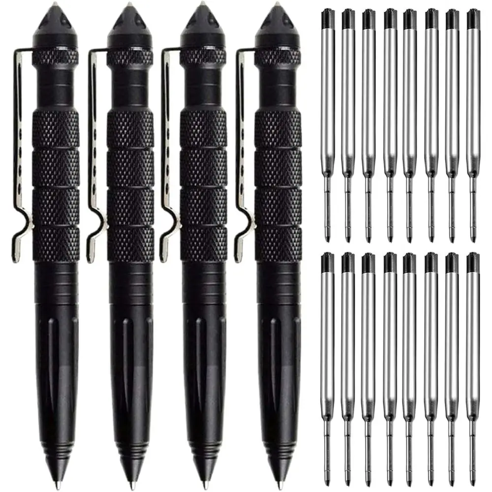 

Military-Grade Tactical Pens 2-Pack with 8 Black Ink Refills, Glass Breaker, Multi-Tool for Emergency Use