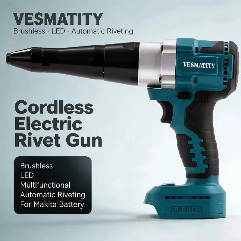 Cordless Brushless Electric Rivet Gun LED Forward Reverse Mode 5mm Automatic Nail Return Handheld Power Tool For Makita Battery
