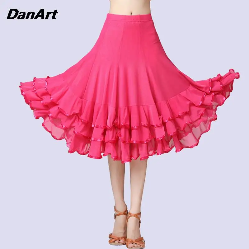 Moderne Dansrok Mesh Swing Rok Latin Dansrok Dames Wals Performance Jurk Salsa Tango Dans Oefenpak