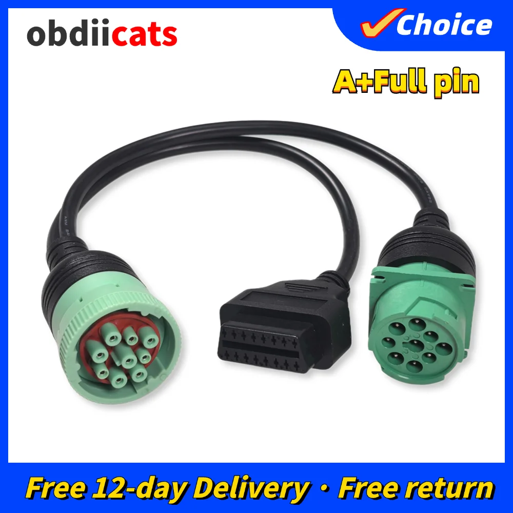 OBD2 16PIN Adapter Cable for Cum-mins J1939 9Pin Male To Female Wire J1708 9pin Truck Connector 9 Pin To OBD2 Y-Cable Adapter