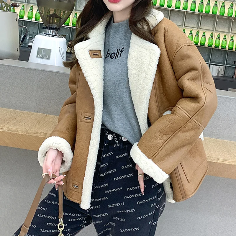 Women Genuine Sheepskin Leather Coats 2023 New Winter Warm Merino Shearing Fur Coats Fur Lining Jacket Fashion Overcoat ZJN5182