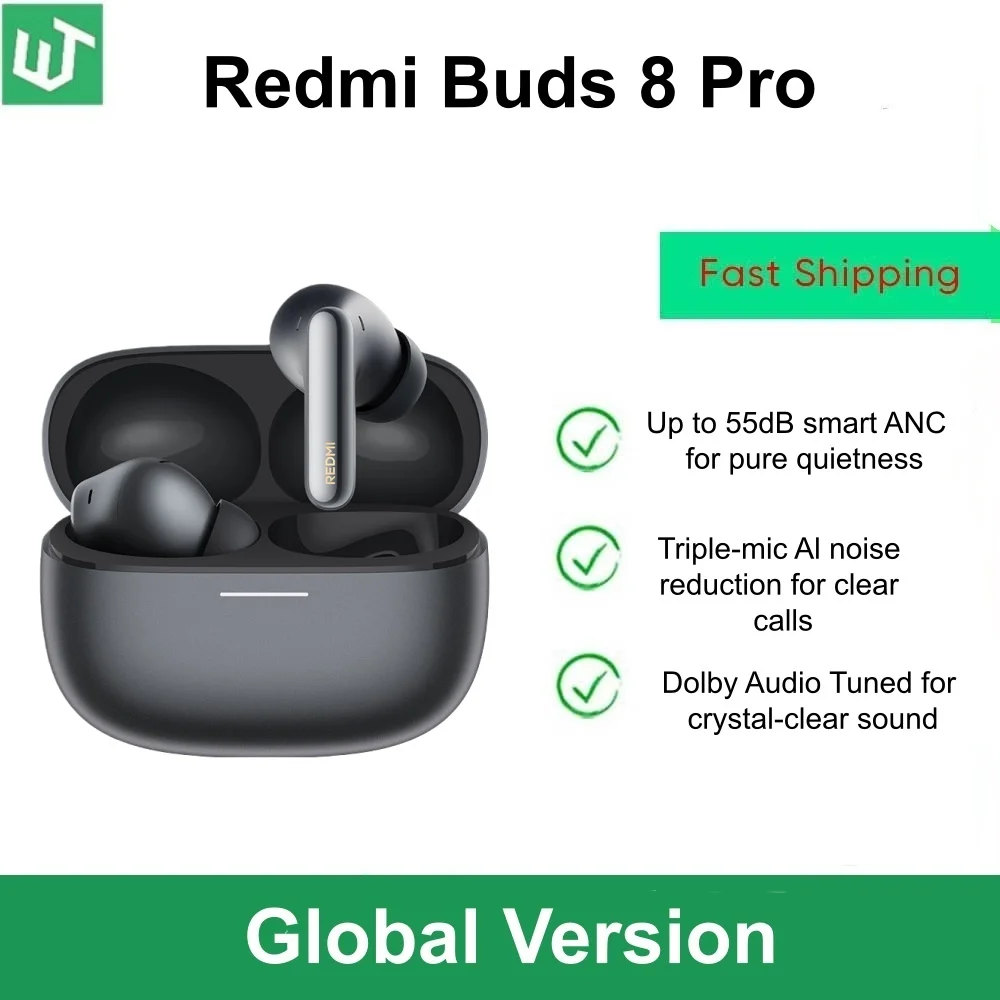 Nouveaux écouteurs Xiaomi Redmi Buds 8 Pro version globale TWS, Bluetooth 5.4, appels clairs avec IA, 3 micros, réduction active du bruit 55 dB