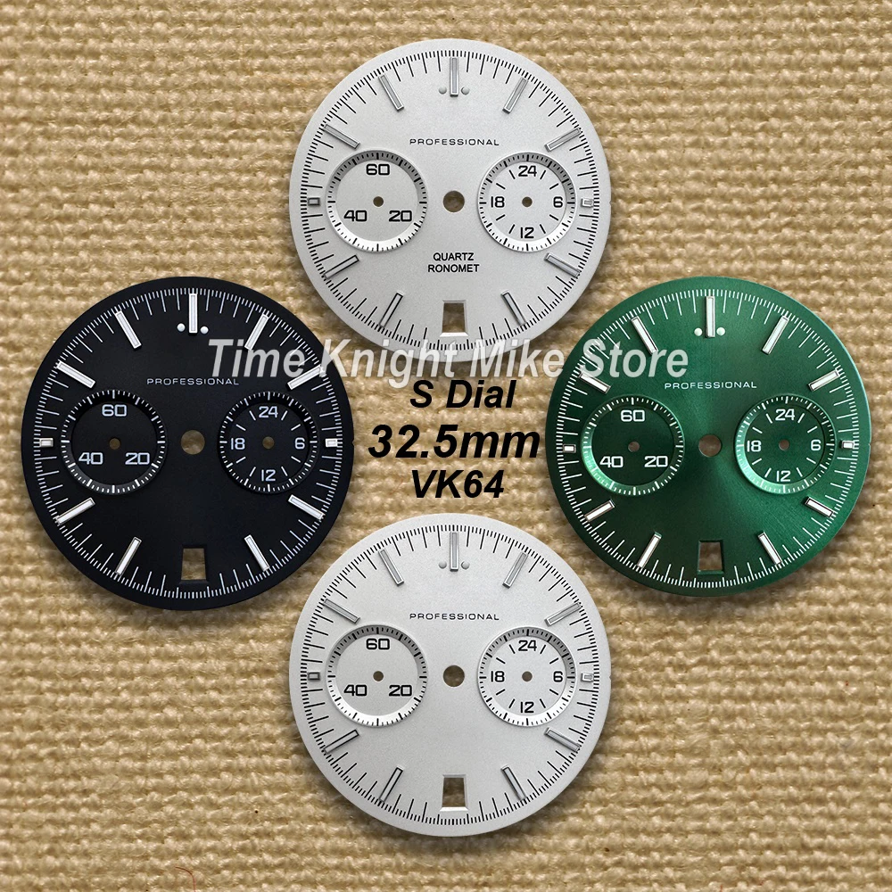 

32.5mm S Logo Speed Dial Suitable for VK64 Movement Green Luminous High-Quality Quartz Dial Watch Modification Accessories