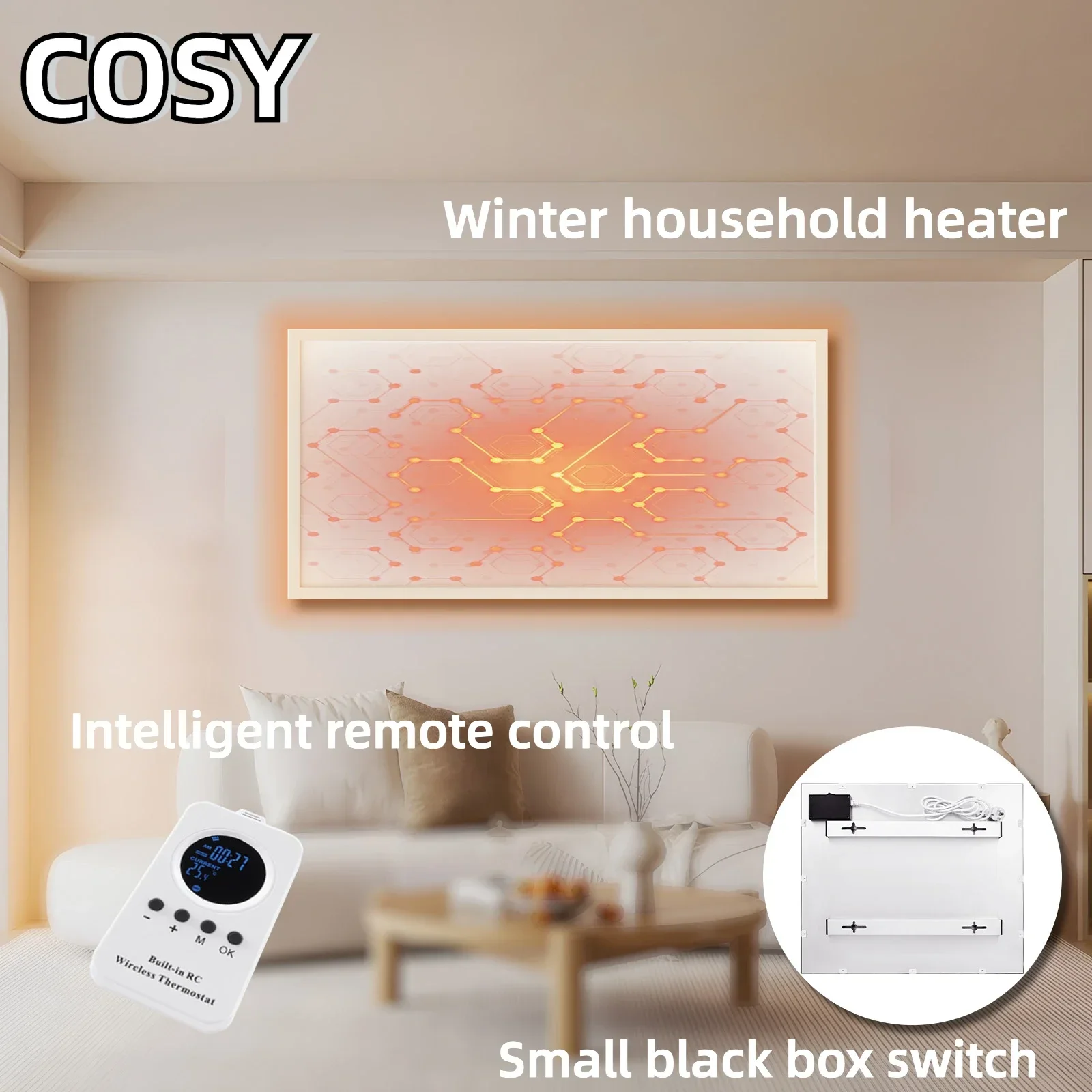 COSY IC-180W Remote Control Wall Mounted Space Energy-saving Infrared Heating Panel Device With Picture Overheating Protection