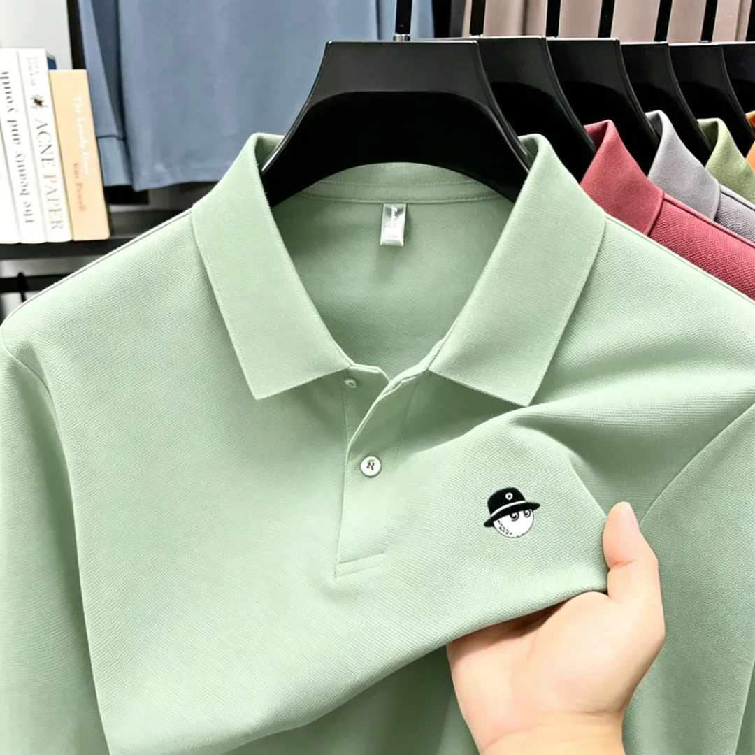 Herren Sommer Kurzarm Golf Poloshirt mit Kragen, einfarbig, atmungsaktiv, für Büro, Sport, Freizeit, hochwertige Herrenbekleidung – Detail 8