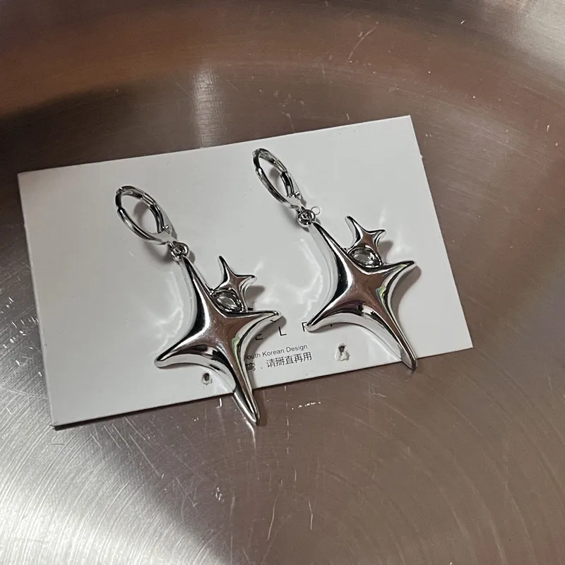 Y2K Metal Stars Drop Pendant Earring for Women Girl Silver Color Exquisite Rhinestone Asterism Punk Jewelry Party Accessories