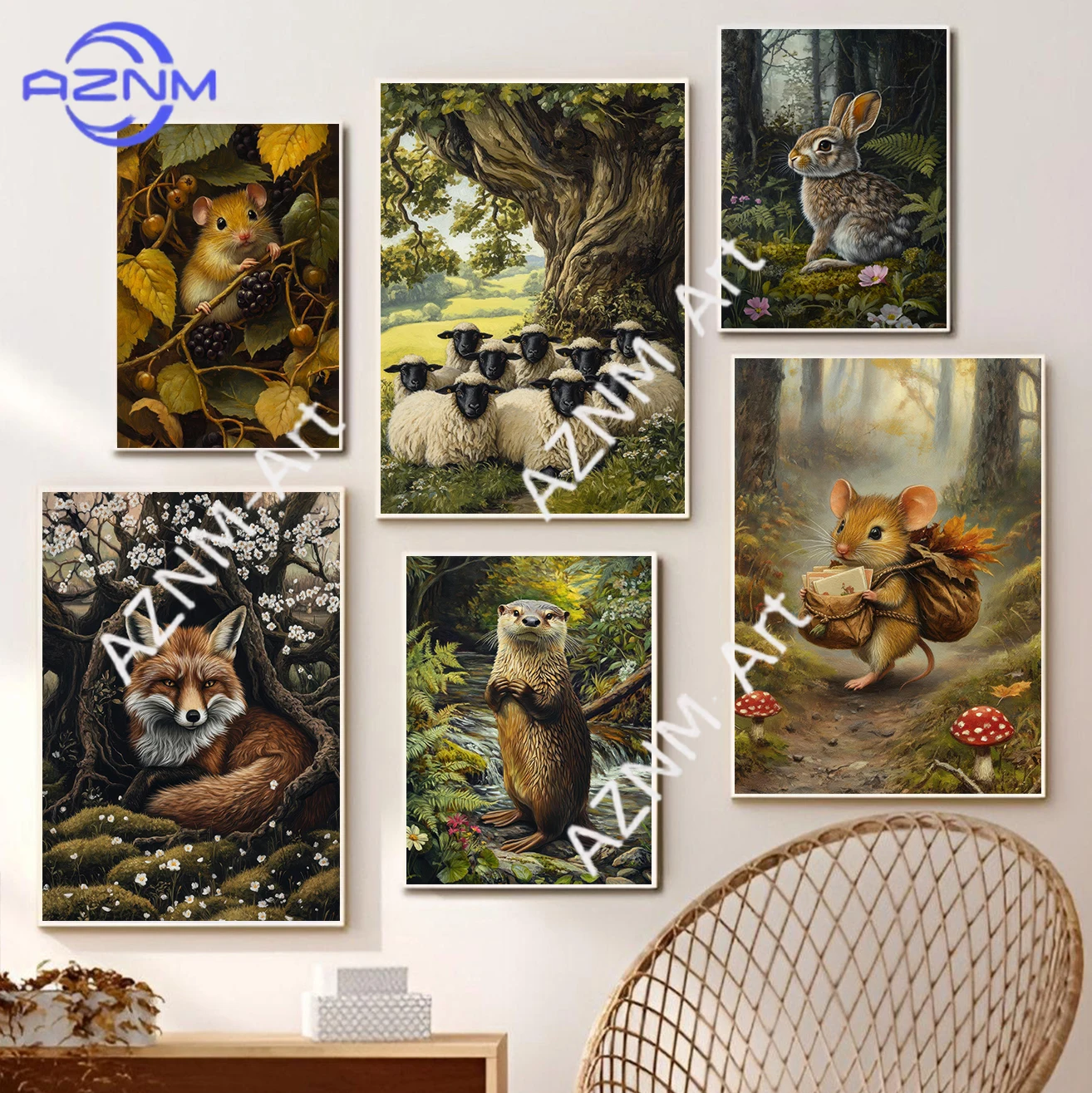 

Spring Autumn Forest Lovely Animal Hibernating Fairy Tale Style Poster Canvas Painting Wall Art Pictures Kindergarten Home Decor