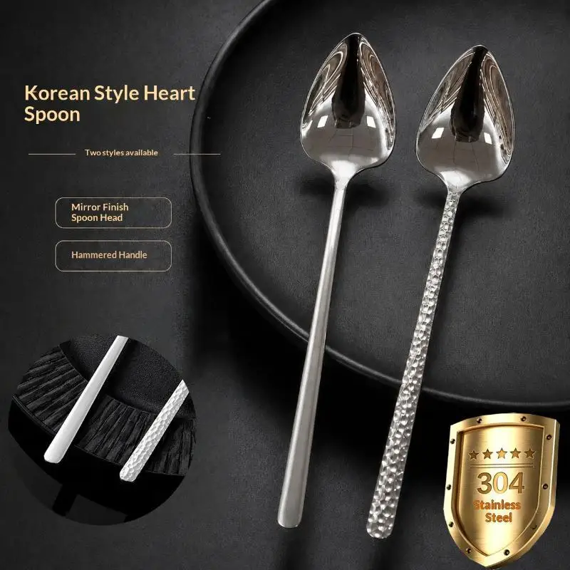 304 Stainless Steel Peach Heart Spoon Mirror Polished Head With Long Handle For Dessert Coffee Kitchen Tableware