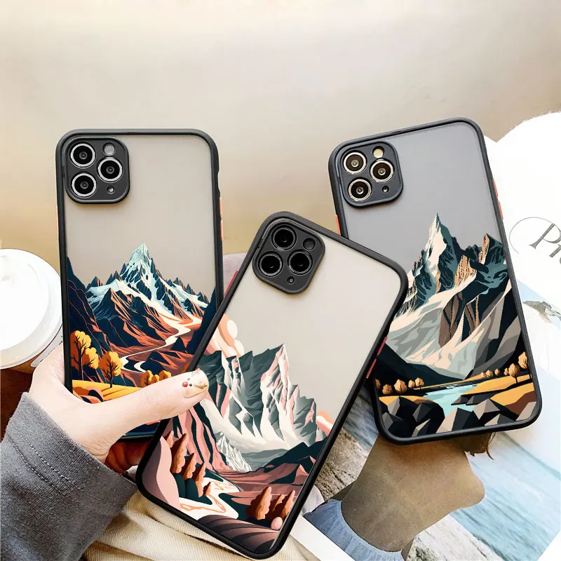 Mountain pico lago cenário vintage caso de telefone para iphone 15 14 11 pro max 13 12 pro max mini 14 15 7 8 plus xs xr volta coverb