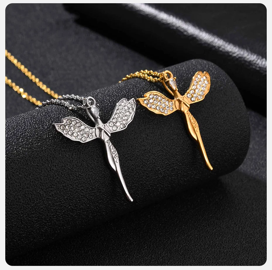 Vnox Engel-Kreuz-Anhänger-Halskette für Männer, Edelstahl Zirkon Flügel-Feen-Halskette 50cm 60cm Gedrehte Seilkette Schmuck Geschenk – Detail 6