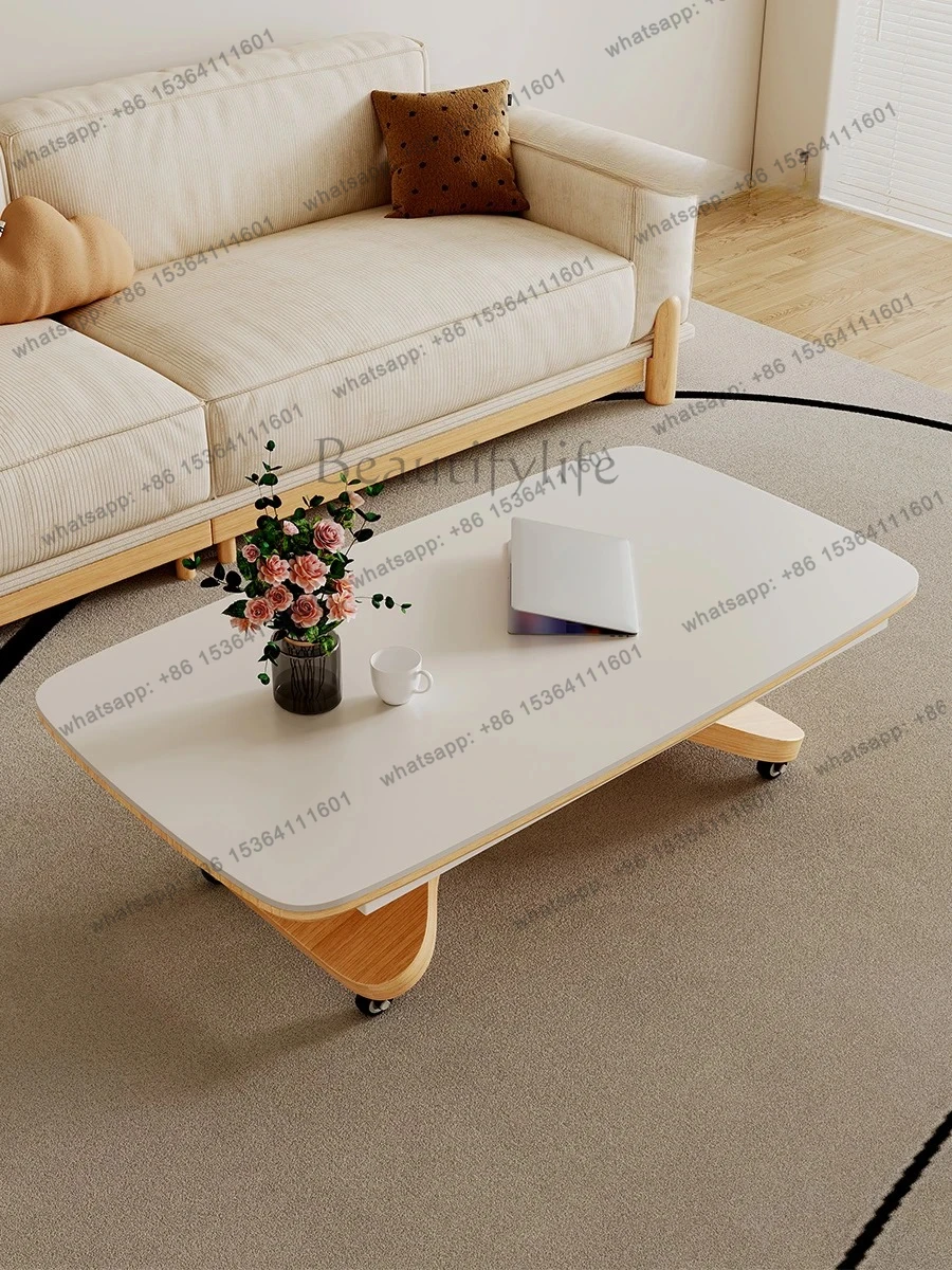 

pg46Log wind Solid wood lifting coffee table Dual-purpose rectangular household removable living room rock slab coffee table