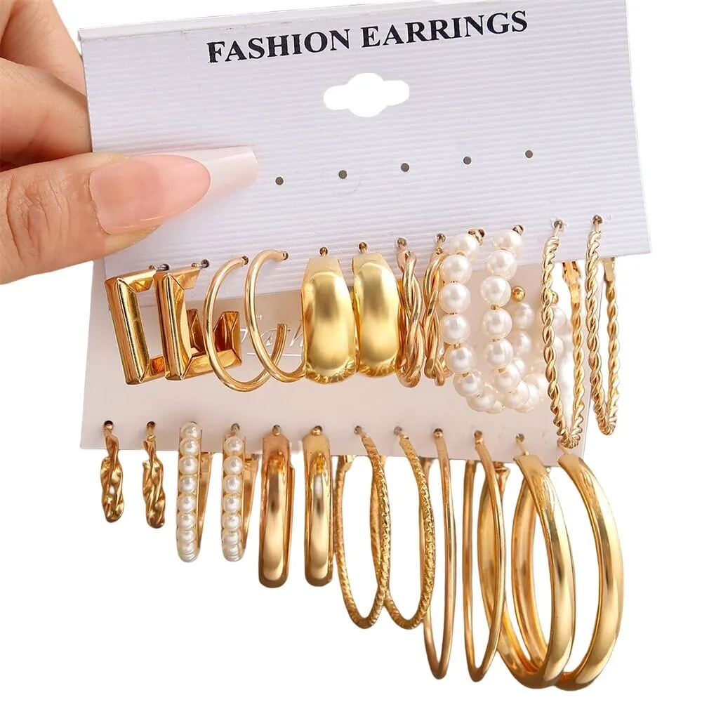 12 Sets Of Geometric C Alloy Pearl Earrings For New Holiday Parties In Europe And The United States image 6