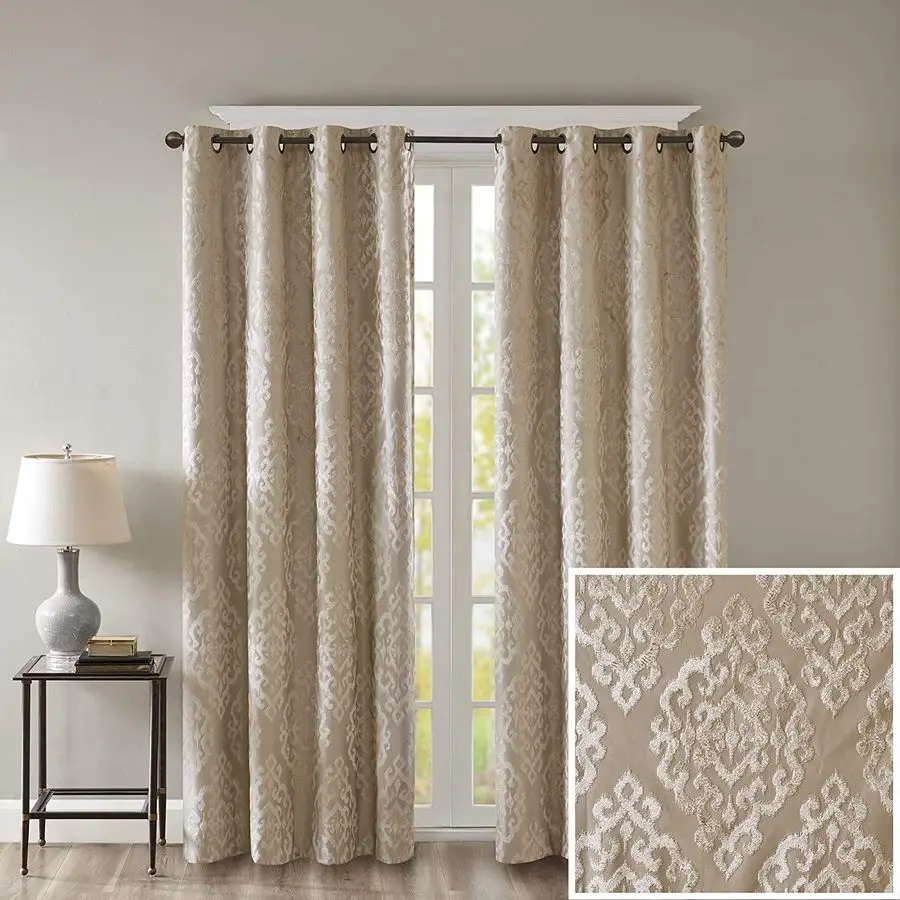 

Mirage 100 Total Blackout Single Window Curtain, Knitted Jacquard Damask Room Darkening Curtain Panel with Grommet Top 50 x 108