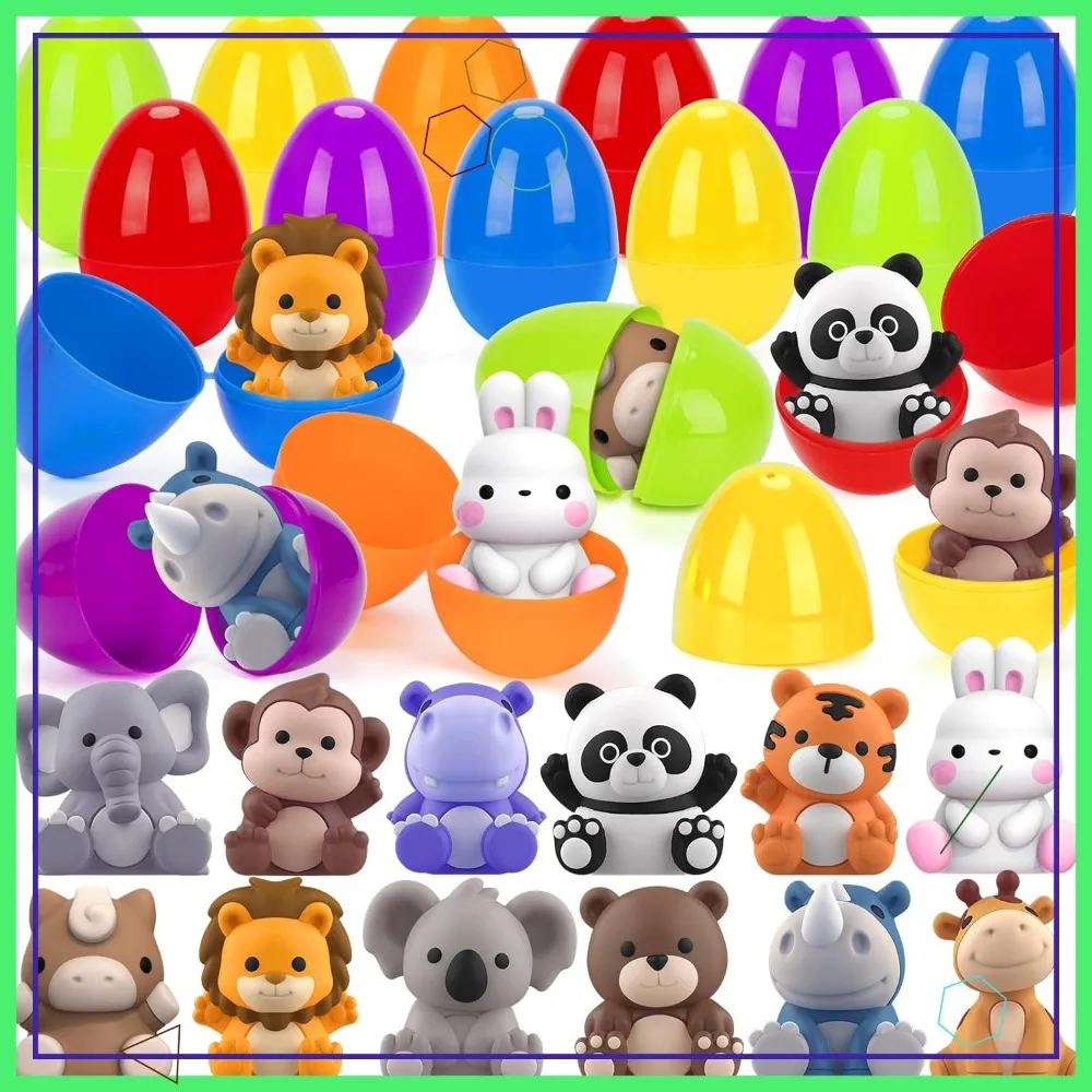 

12Pcs Prefilled Easter Eggs with Finger Puppets, Kids Party Favors & Basket Stuffers, Toddler Gifts