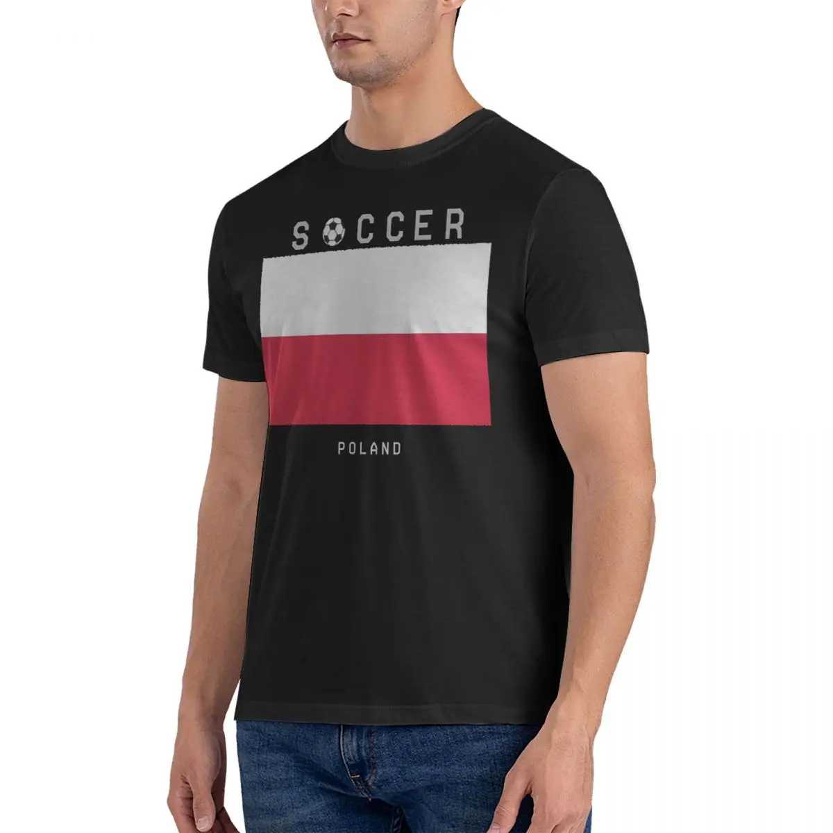 Flag T-Shirts for Men Poland Football Team Casual Pure Cotton Tee Shirt Round Collar Short Sleeve T Shirts Birthday Gift