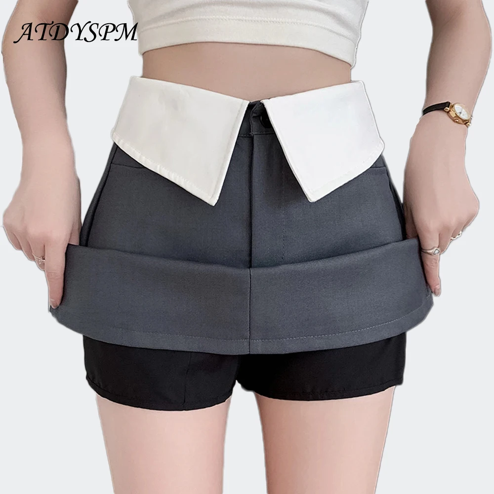 

Fashion Color Patchwork Folds MINI Skirts Women Vintage Office Suit Skirt Women's High Waist Bodycon Slim Wrap Hip A-Line Skirts