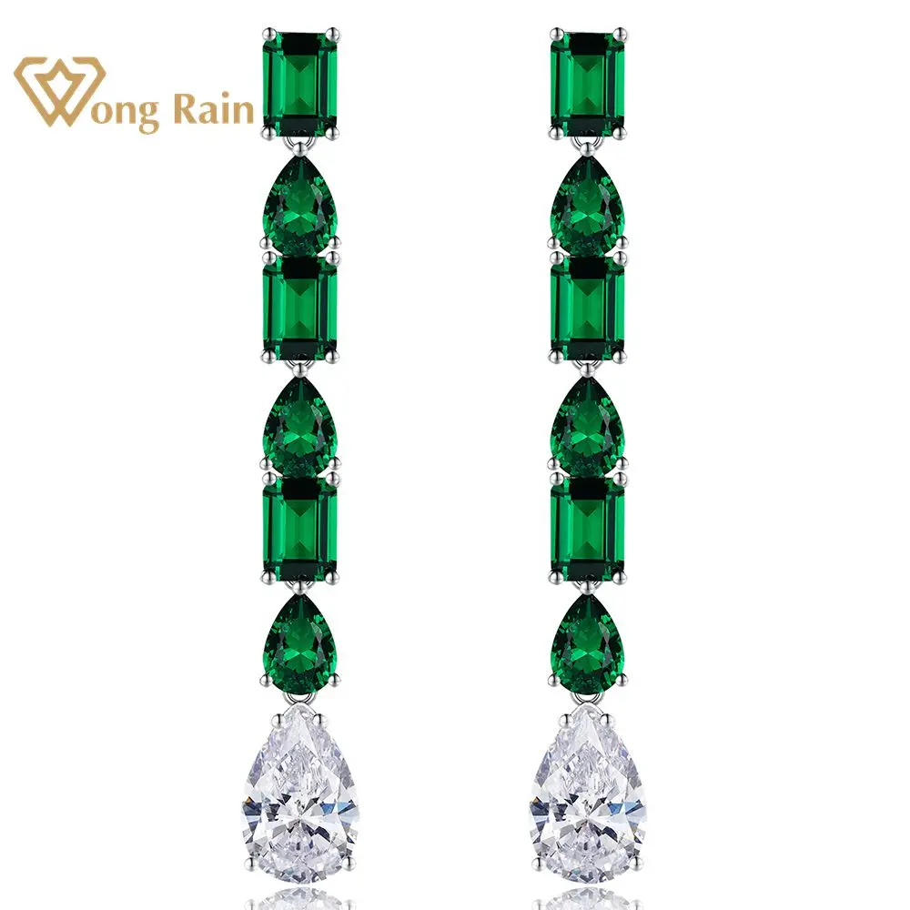 

Wong Rain Luxury 925 Sterling Silver Pear 8*12MM Lab Emerald Sapphire Gemstone Water Drop Earrings Fine Jewelry Anniversary Gift