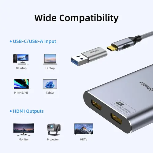 Imagen 2 del producto Hub divisor USB C a HDMI Dual, USB 3,0 a Monitor Dual, adaptador DisplayLink 4K60Hz para Mac M1 M2 M3, repuesto de controlador