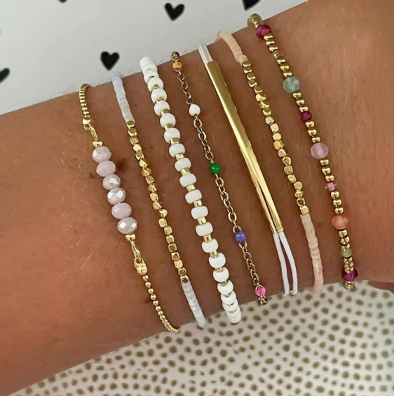 7pcs/set Bohemian Handmade Mixed Color Beaded Multilayer Elastic Bracelet Set, Women Jewelry Accessories For Holiday Party