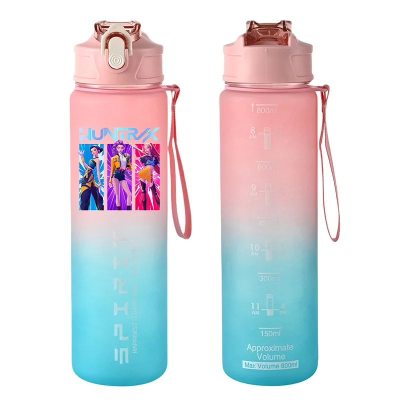 Butelki na wodę 800ml Kpop Demon Hunters dla dziewczyn i chłopców, na zewnątrz, anime, przenośne, duże kubki do picia ze słomką, sportowe butelki z kreskówkami.