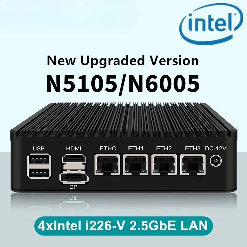 Mini PC senza ventola 4 Intel i226-V 2.5Gb LAN N6005 N5105 2 * NVMe TPM2.0 Switch Router morbido Server VPN ESXI Robusto apparecchio firewall