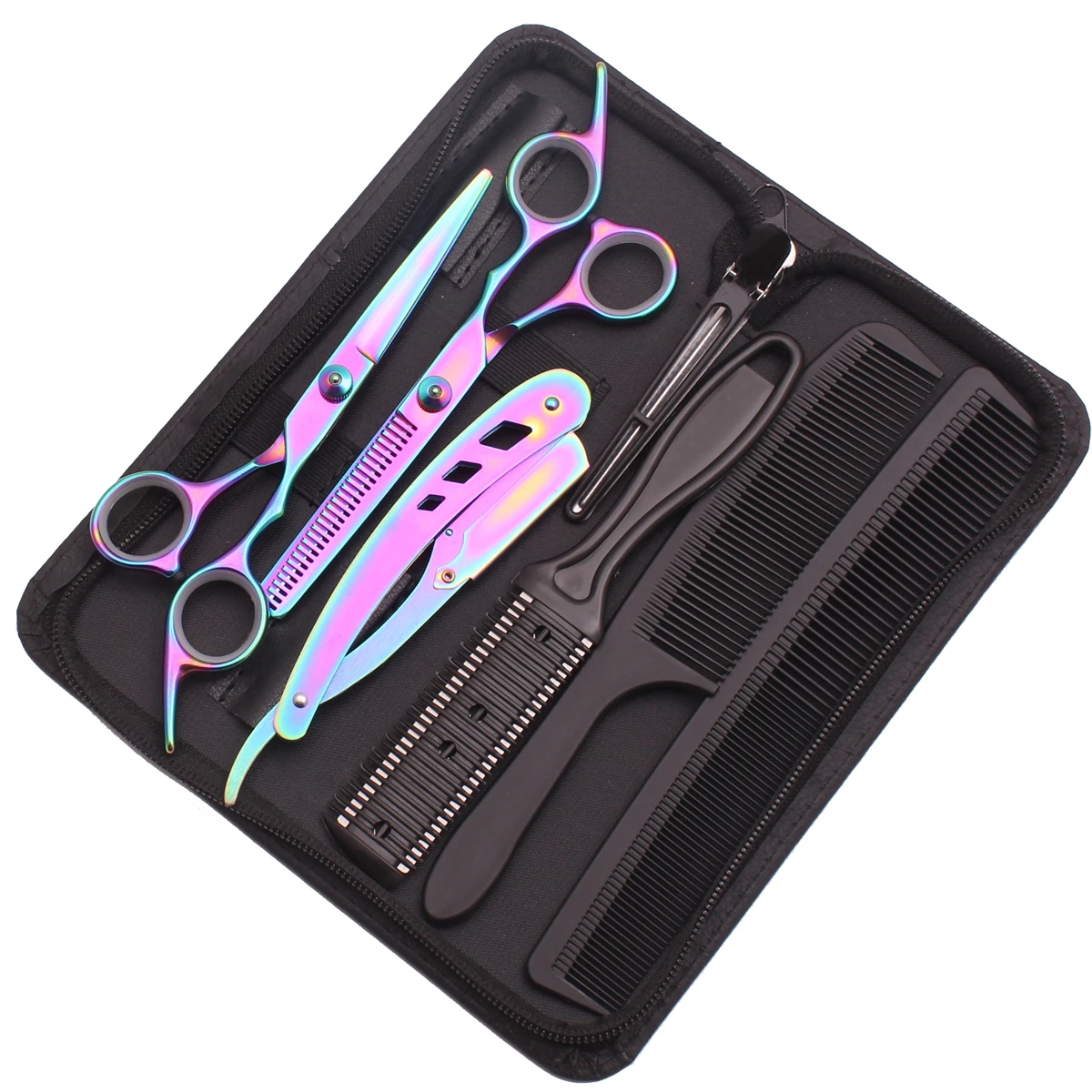 Haarschere JP Edelstahl Friseurschere 6" Haarschnitt-Set Effilierschere Friseursalon Haarschnittschere Rasiermesser Kämme C1001 – Detail 14