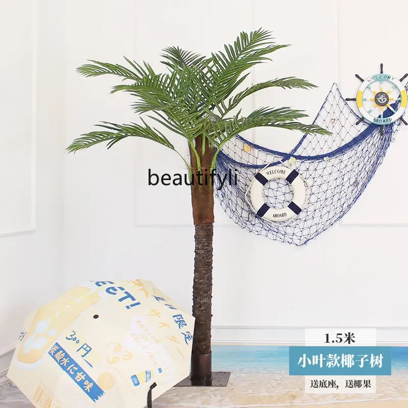 

zq Coconut Tree Fake Imitative Indoor and Outdoor Decorative Plant Hotel Floor Palm Real-Proof Coconut Tree