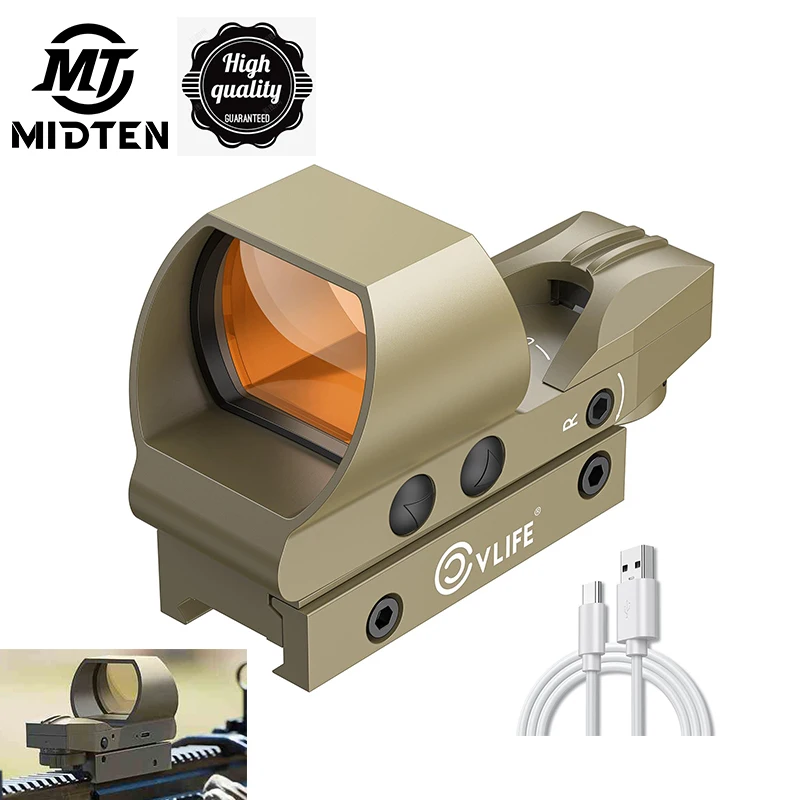 MIDTEN FoxSpook Rechargeable Reflex 1X28x40mm Red Dot Sight 4 Reticles Optics Picatinny Rail Absolute Co-Witness