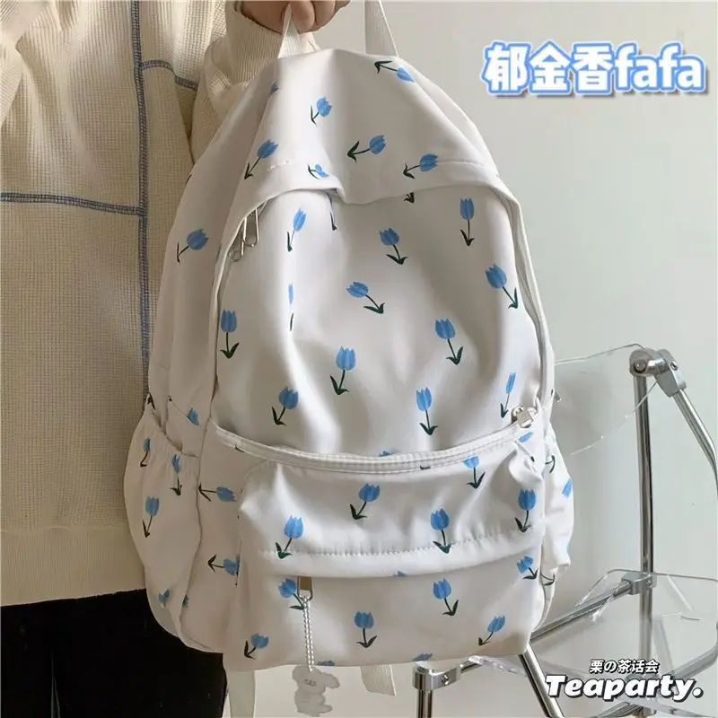 Korean Ins Girls Sweet Flower Backpack Casual Schoolbag Handbag Student Leisure Travel Commuter Backpack