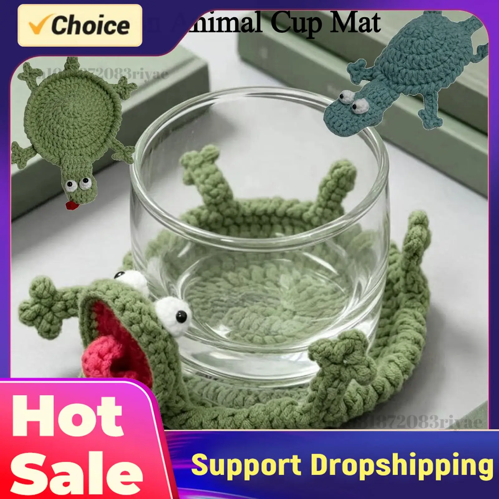 Crochet Lizard Cup Coaster Fun Little Lizard Animal Cup Mats Cute 3D DIY Handmade Funny Amigurumi Drink Mug Rug Desktop Decor