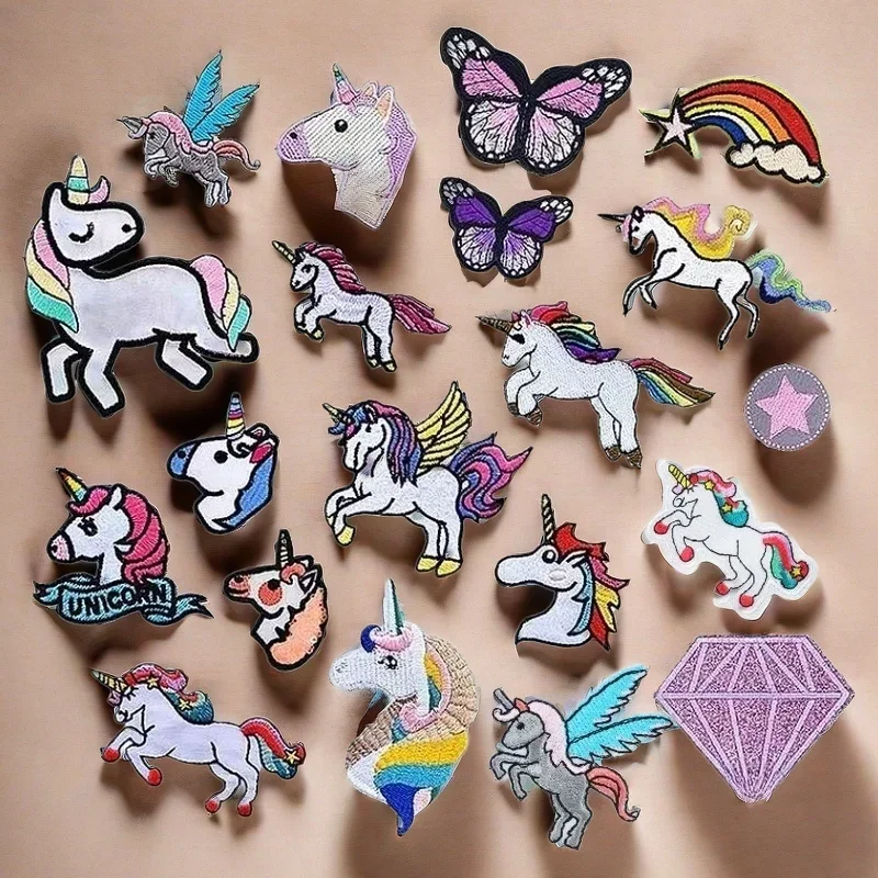 New Unicorn Embroidery Cloth Sticker Cartoon Butterfly Rainbow Chapter Golden Onion Embroidery Label Embroidery Label