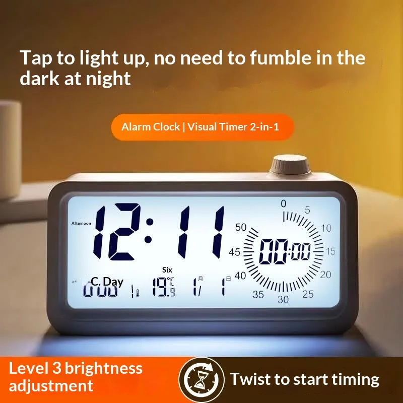 Latest Compas LCD Digital Display Alarm Clock Rechargeable Home Visual Timer Silent For Students Desk Countdown Time Management