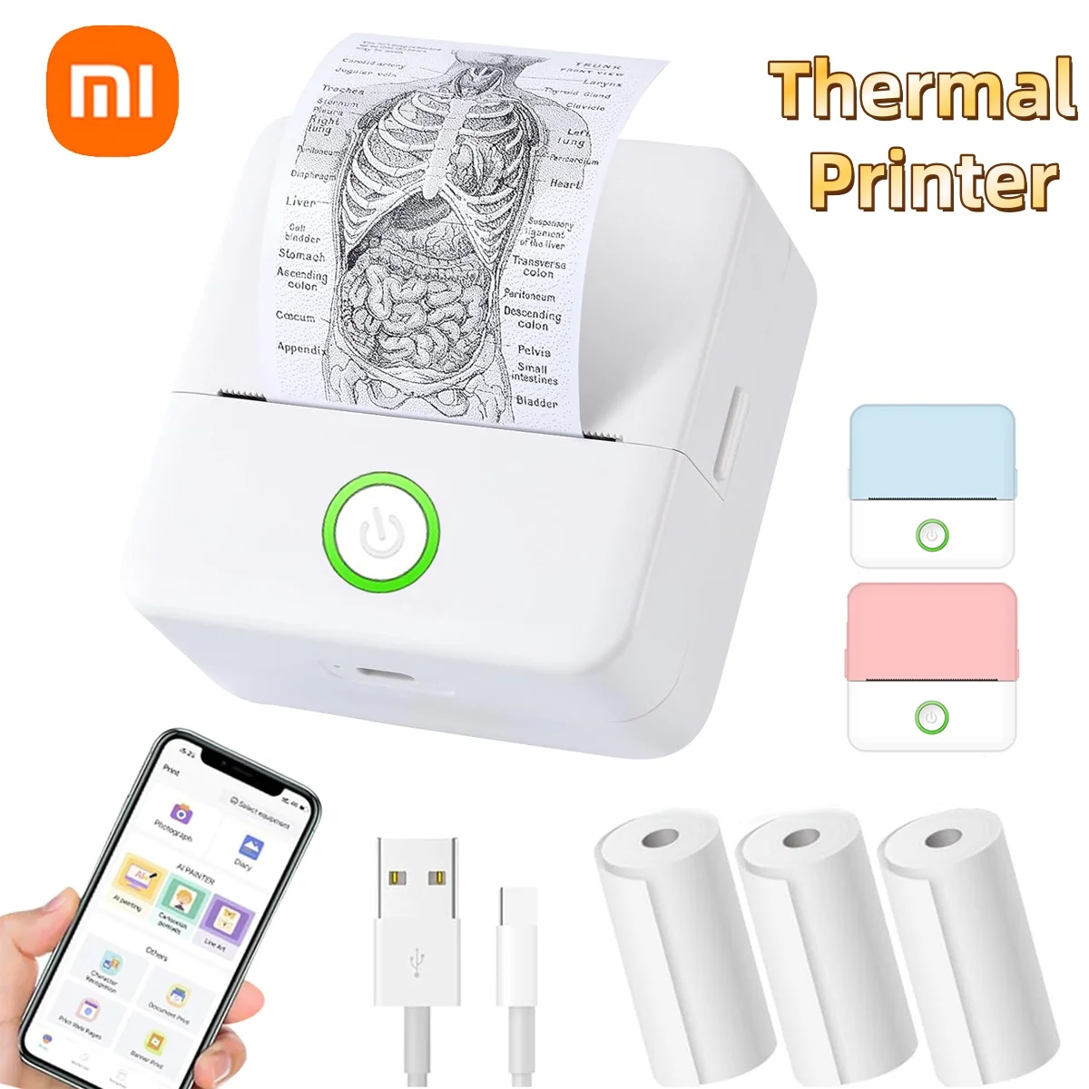 Mini Printer Inkless Sticker Maker Cut Small Pocket Printer Portable USB Charge Thermal Printer for Photo Journal Notes Memo