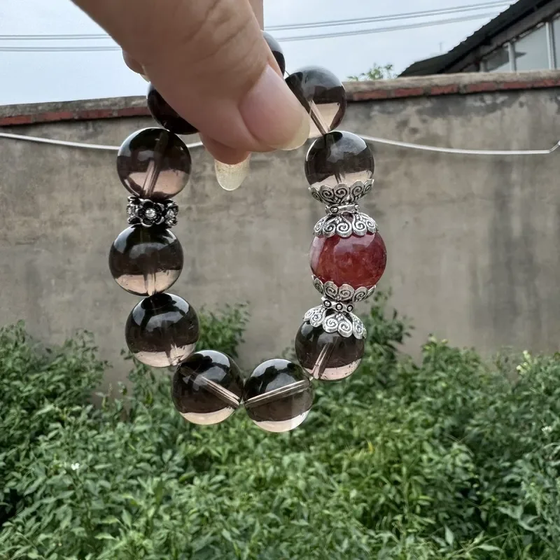 Crystal Germination Natural Tea Crystal Bead Bracelet Red Gum Flower Bracelet Sterling Silver Original Design Gift Girlfriend