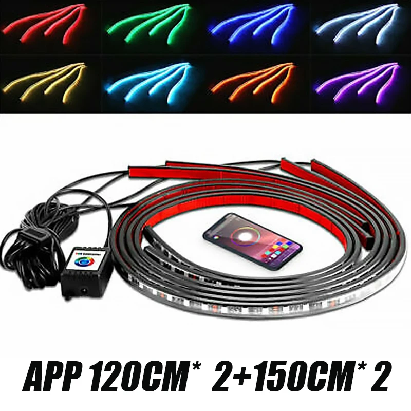 4Pcs Car Underglow Flexible Strip APP Control RGB LED Strip Car Chassis Light