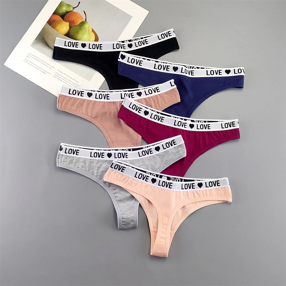 3 ks "Love" letters Belt Bavlněné tanga Sexy nízký pas T-back G-string Módní sportovní spodní prádlo Jóga Fitness kalhotky - náhled 2