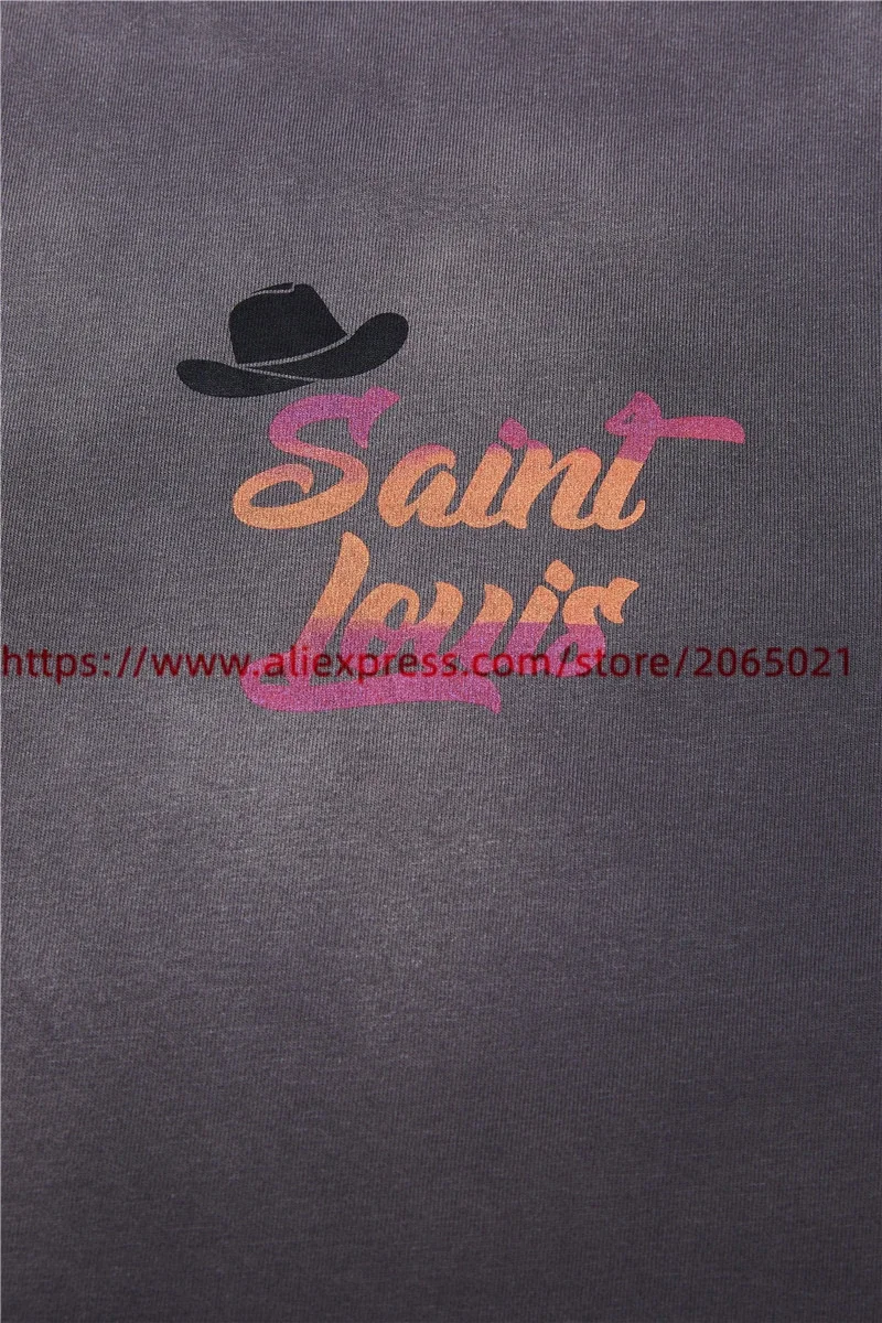 Washed Saint Louis T-Shirt Men Women Gradient Logo Saint Short Sleeved Top Tee T Shirt