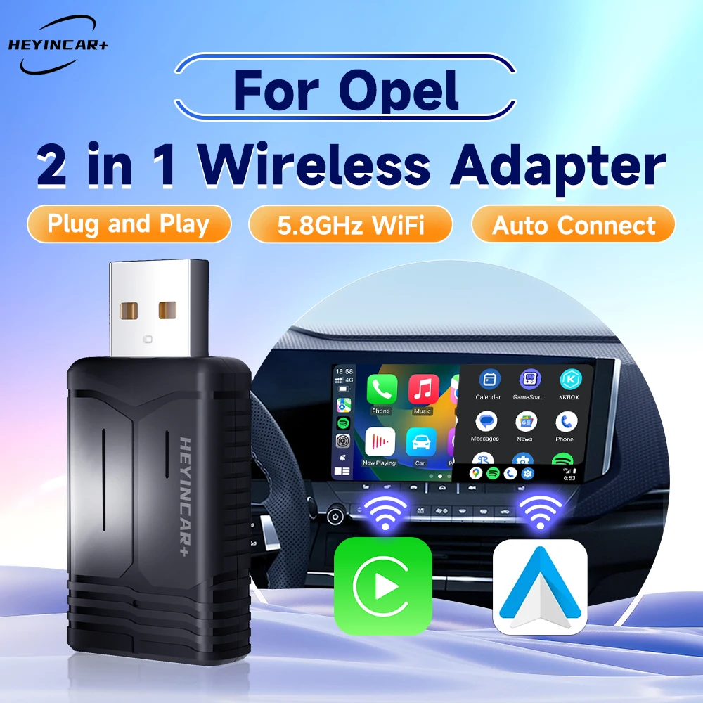 2024 NEW HEYINCAR 2in1 Wireless Android Auto Adapter  Carplay Wireless  For Opel Vauxhall Corsa Mokka Astra Vectra GRANDLAND