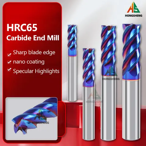 HRC65 CARBID END MILL 4 Flutes 1,2,3,4,6,7,8,9,10,11,12,14,16,18,20MM CNC Square Router Bit Tungsten Carbid Milling Cutter
