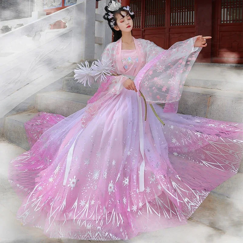 Sequin Gradient Shining Women's Dress Set Traditional Chinese Dress Hanfu Dance Official Birthday and Christmas Gift