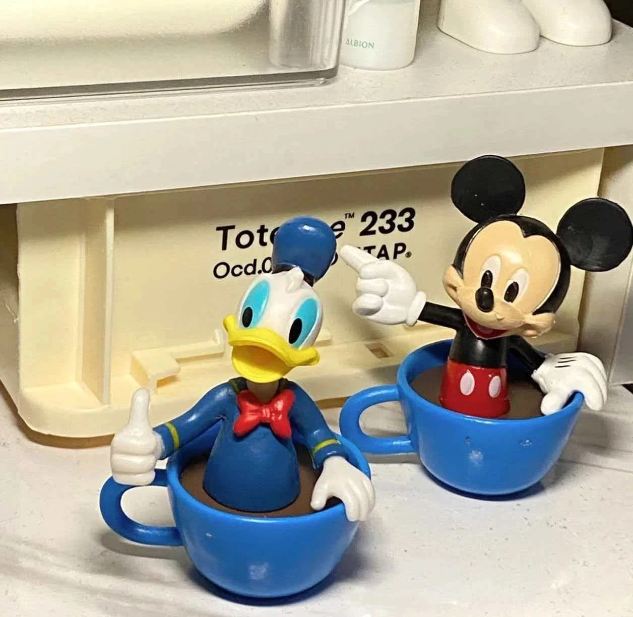 

In Stock 6pcs/Set Mouse Winnie Pooh Duck Cup Style Blind Box Kawaii Action Figure Model Ornament Toy Surprise Gifts For Fans
