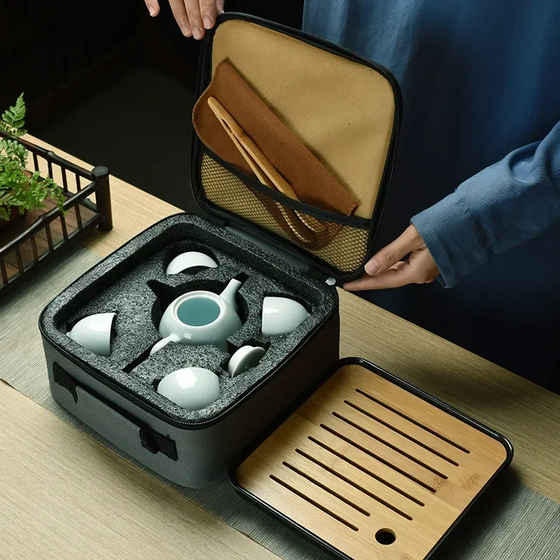 Xishi Pot One Pot Four Cups Dry Brewing Tea Tray Travel Tea Set Luxury White Chinese Ceremony Portable Quick Cup Kung Fu Tea Set
