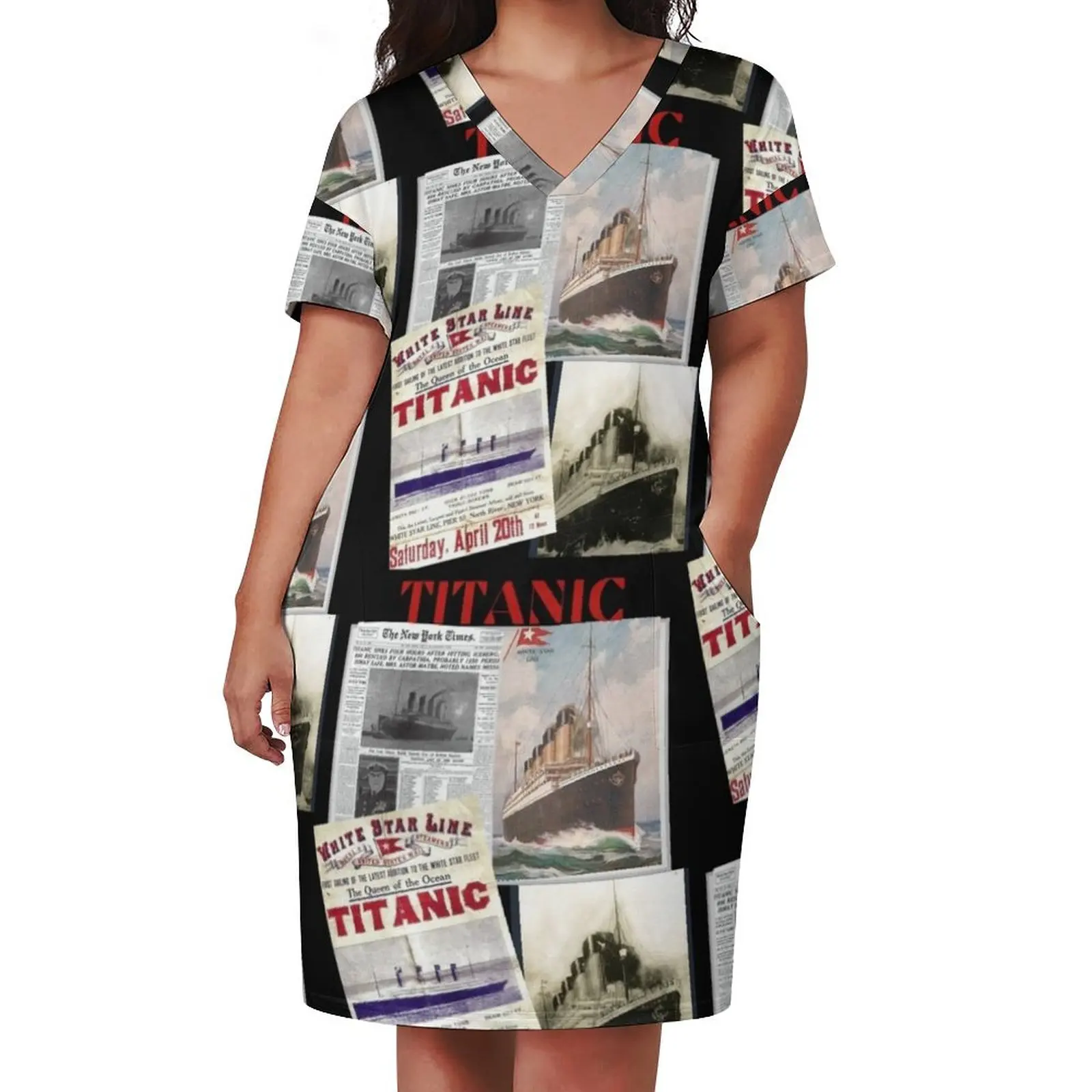 Titanic,iceburg,white star star liners,ship,sticker,jigsaw Loose Pocket Dress dress for woman luxury woman party dress