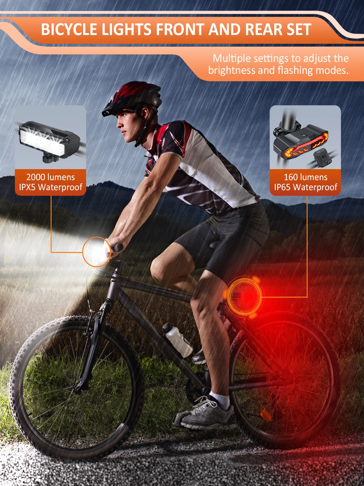 Camluxy Bike Lights Set Rechargeable Front and Rear Light with Turn Signals and Brake Light for Night Riding Cycling Lights