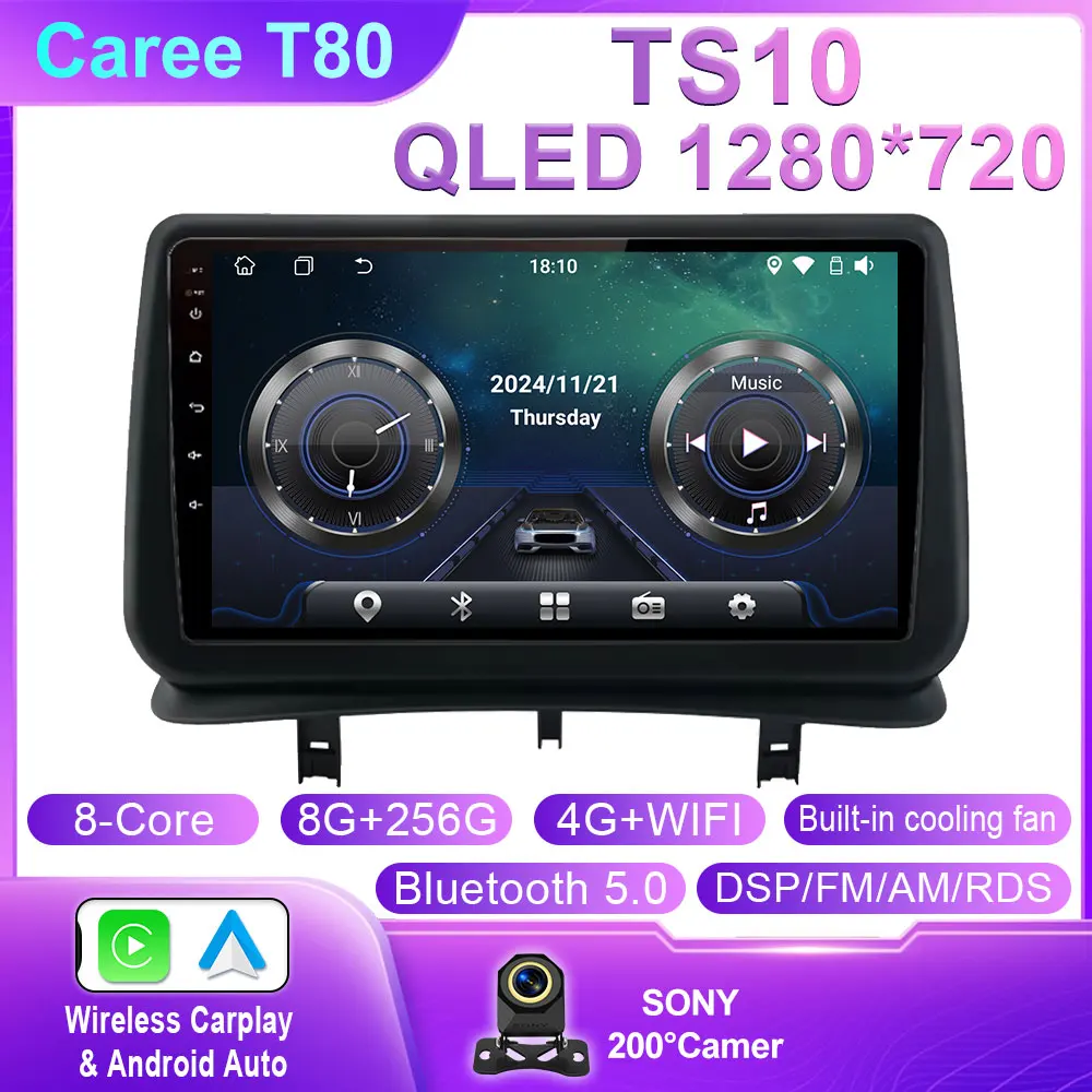 Auto Android 14 Voor Renault Clio 3 2005-2014 Autoradio Multimedia Speler Navigatie GPS Autoradio CarPlay QLED Scherm Geen 2 din