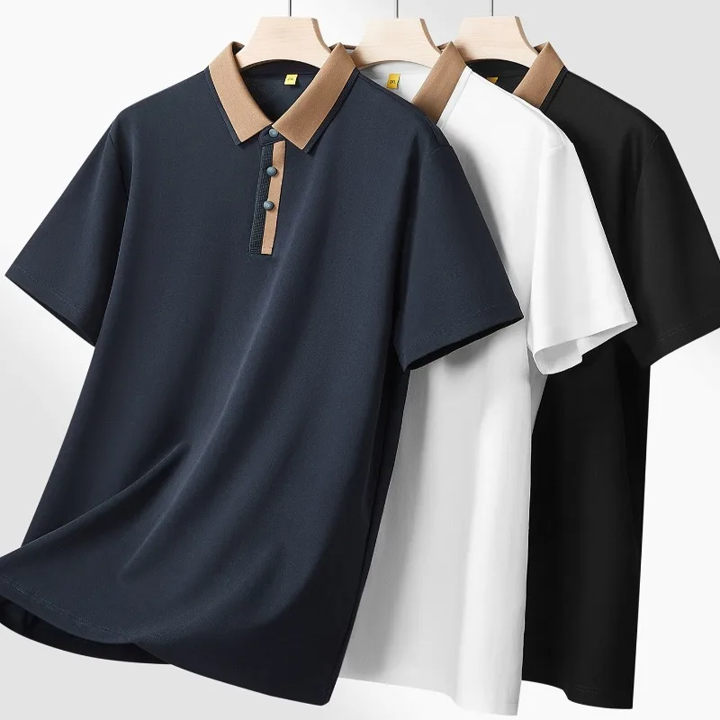 Minglu Cotton Summer Men's Polo Shirts High Quality Short Sleeve Solid Color Turn down Collar business casual man tees 8XL
