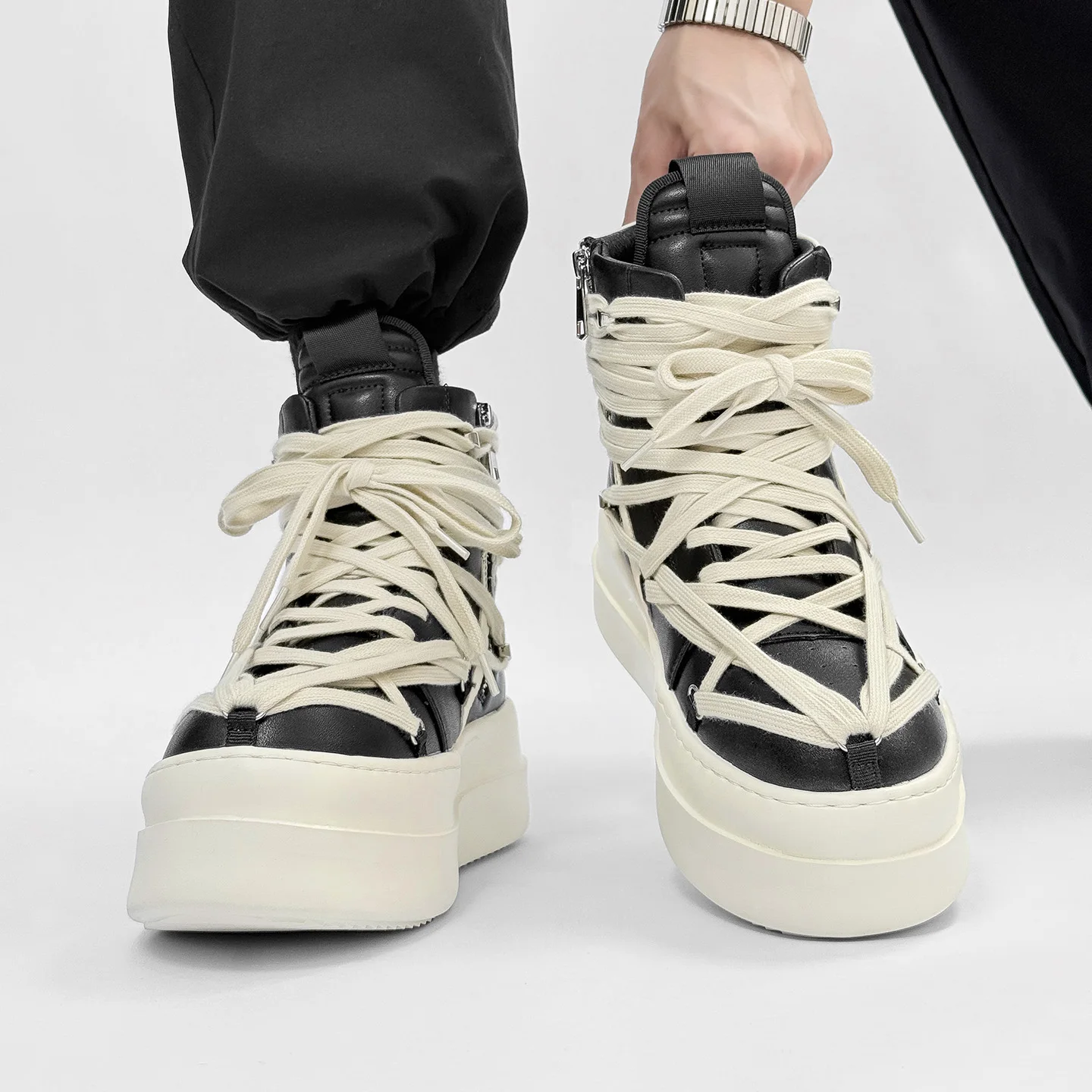 حذاء رجالي منصة عالية أعلى سكيت شخصية حزام تصميم أحذية رياضية زيادة الأحذية الكلاسيكية الرجعية الشارع أحذية رياضية 35-44 #3